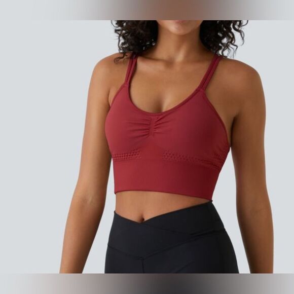 HALARA Seamless Low Support Ruched Double Straps Backless Crisscross SportsBra,S - Picture 3 of 8